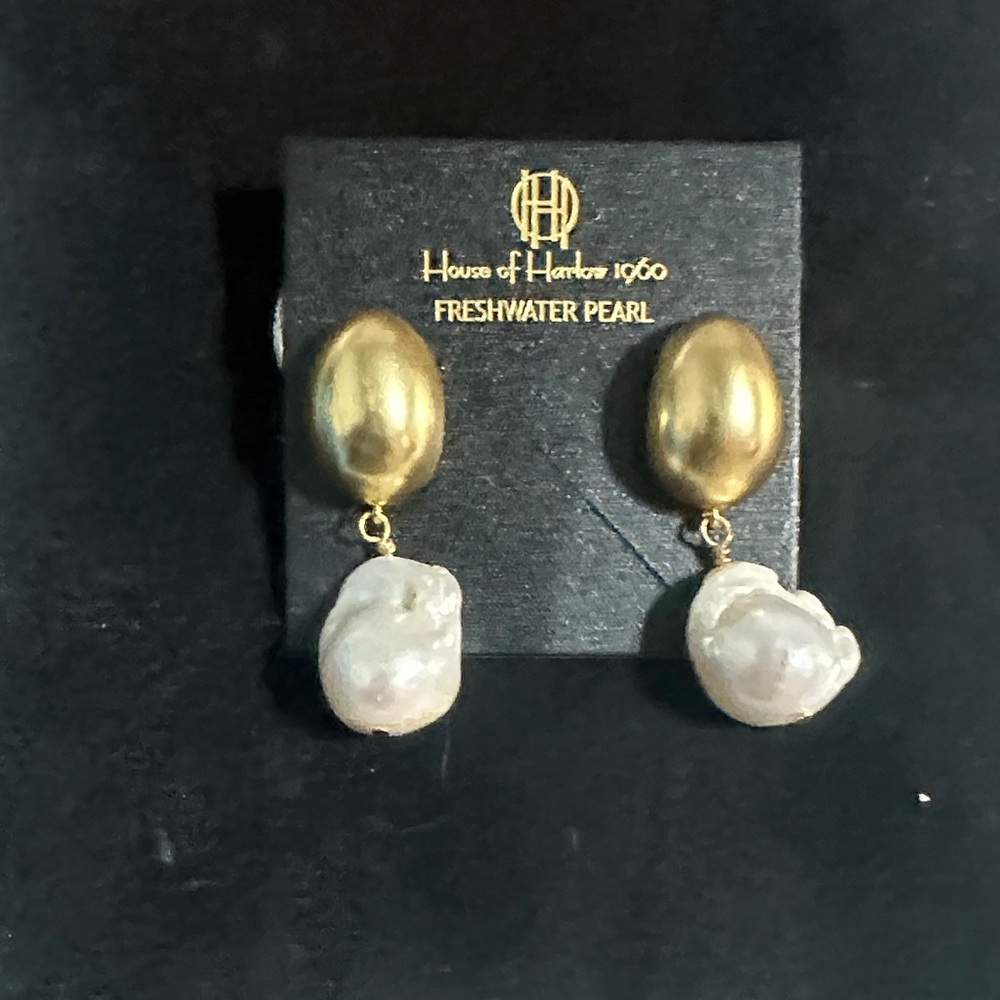 House of Harlow 1960 Gold and White Pearl Earrings